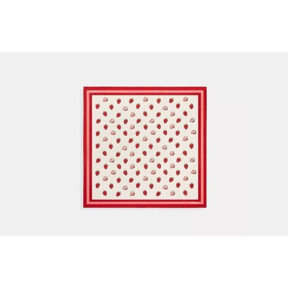 Coach Accessories - NWT Coach CAP58 Retro Strawberry Print Silk Square Scarf Chalk/Red CAP58